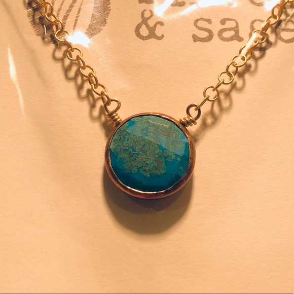 Gold-plated vibrant blue Chrysocolla necklace - Picture 1 of 4